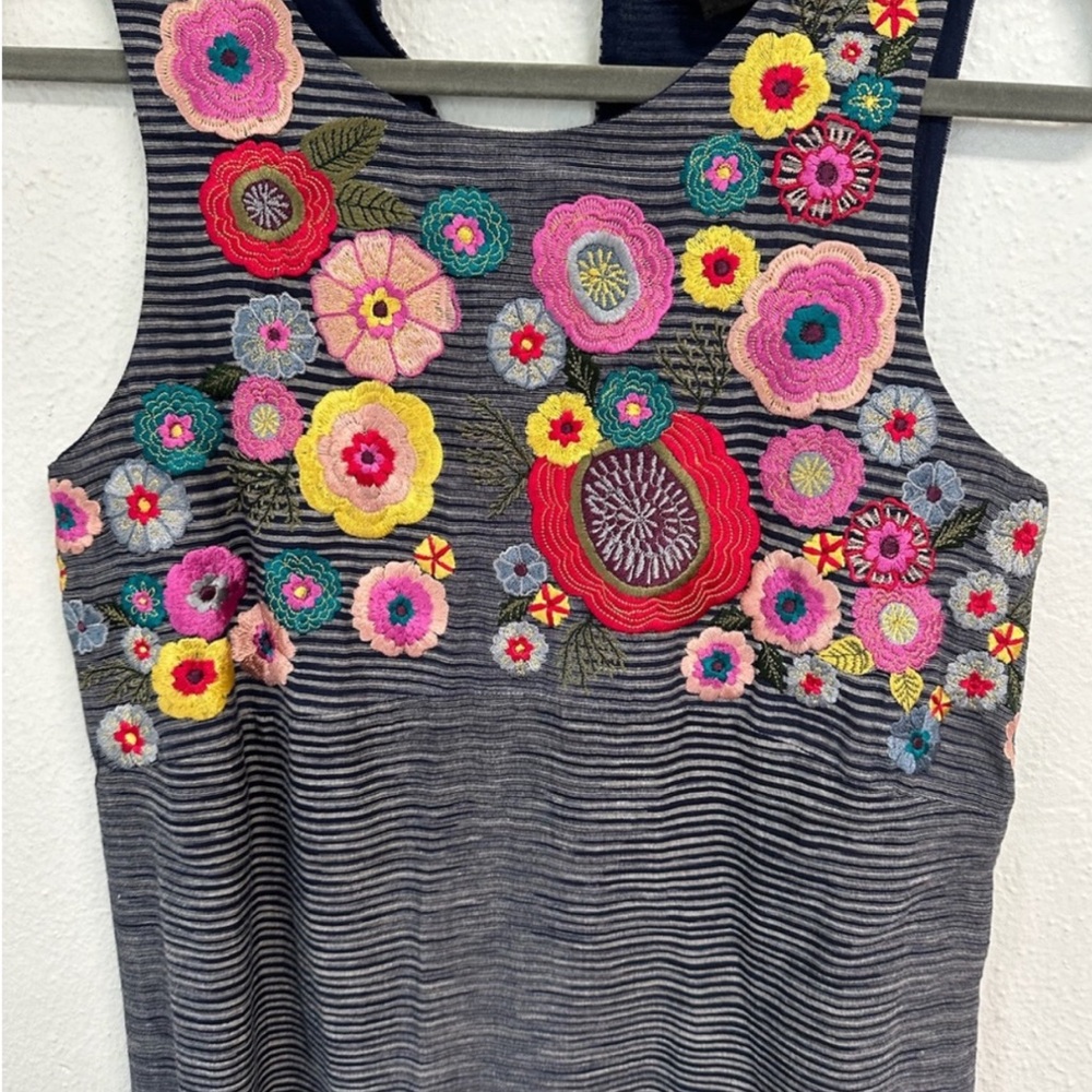 Anthropologie Gray Maxi Dress with Colorful Floral Details